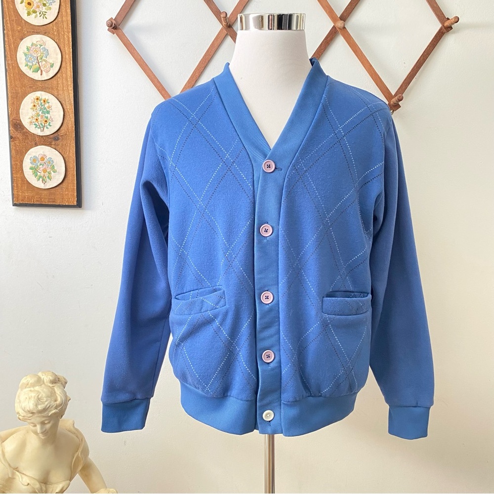 Vintage 90s Haband Argyle Cardigan Sweater with Pockets